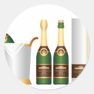 champagne bottles classic round sticker