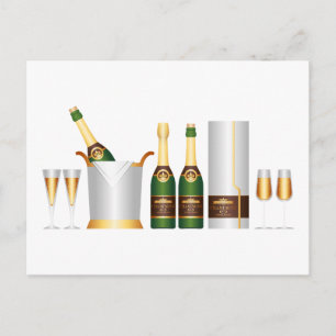 champagne bottles postcard