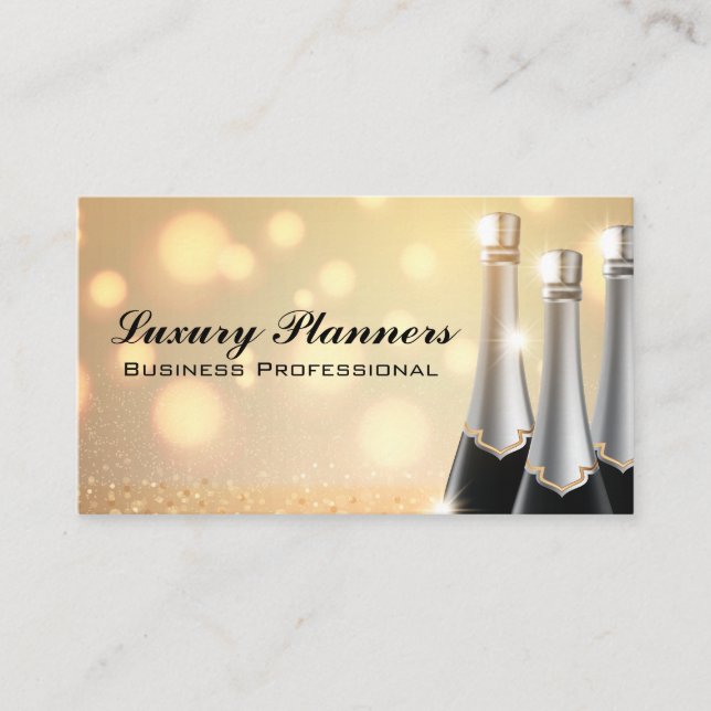 Champagne Bottles | Sparkly Glitter Background Business Card (Front)