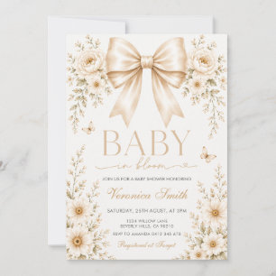 Champagne Bow Baby in Bloom Floral Baby Shower Invitation