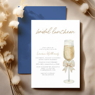 Champagne Bow Script Bridal Luncheon Invitation