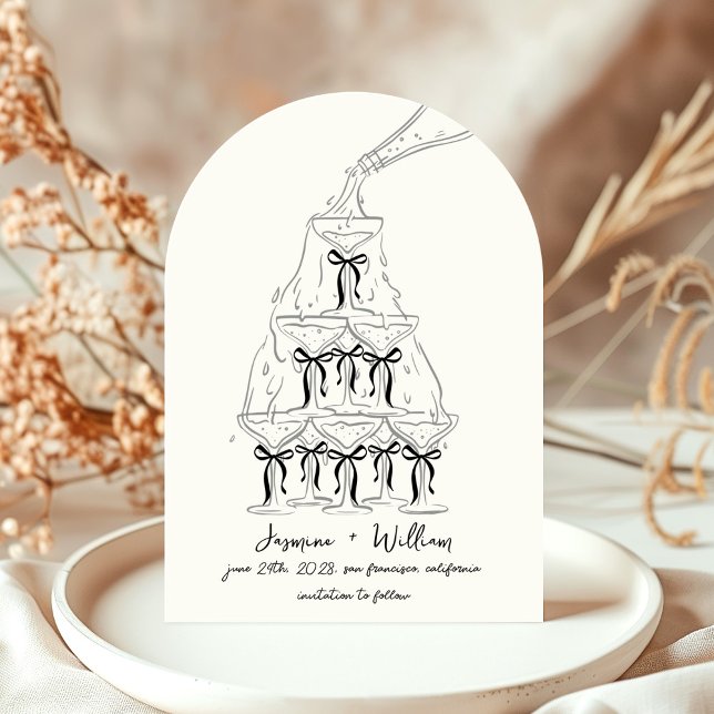 Champagne Bow Tower Save The Date Wedding Invitation (Creator Uploaded)