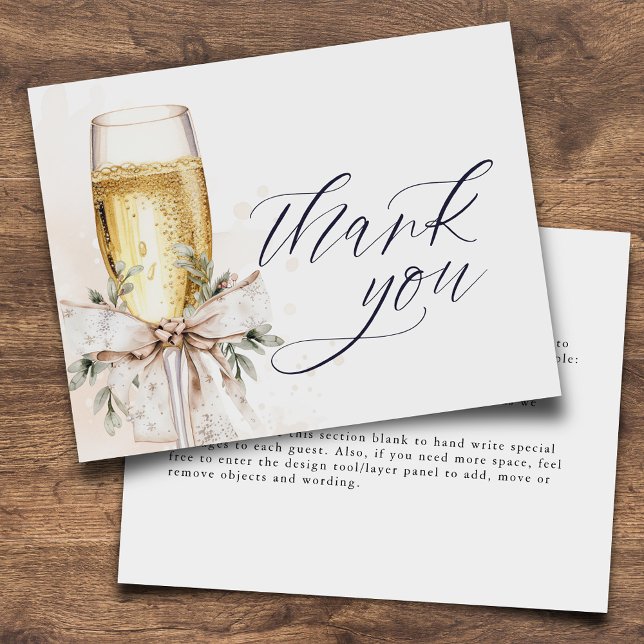 Champagne Bow Winter Neutral Elegant Thank You Card (Creator Uploaded)