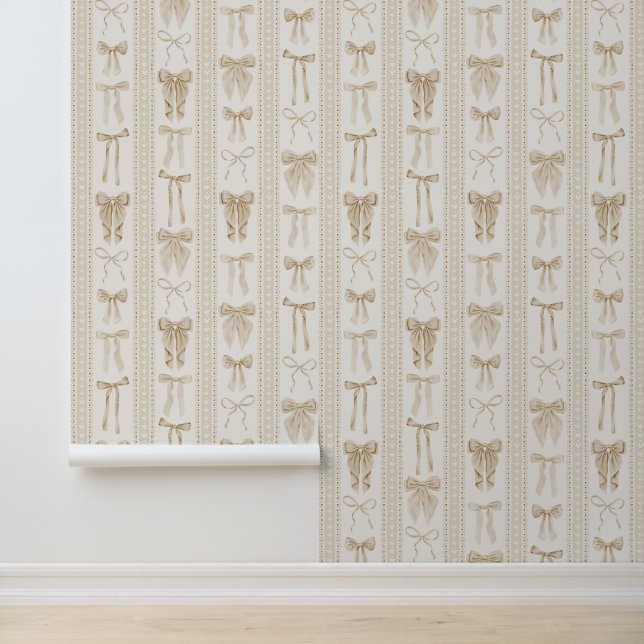 Champagne Bows with Vertical Lace Stripes  Wallpaper (Application)