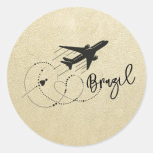 Champagne Brazil Passport Classic Round Sticker