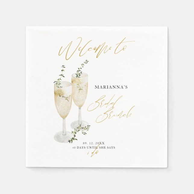 Champagne Bridal Brunch Gold Calligraphy Welcome Napkin (Front)