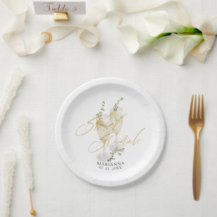 Champagne Bridal Brunch Gold Calligraphy Welcome Paper Plate
