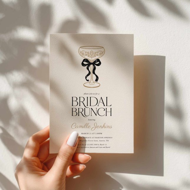 Champagne Bridal Brunch Invitation (Black Bow and Champagne Bridal Brunch Invitation)