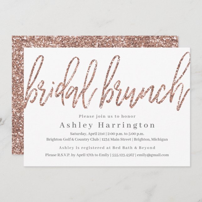 Champagne Bridal Brunch Invitation with Glitter (Front/Back)