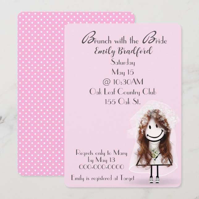 Champagne Bridal Brunch Stick Figure Girl Invitation (Front/Back)