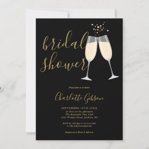 Champagne Bridal Shower Black And Gold Invitation