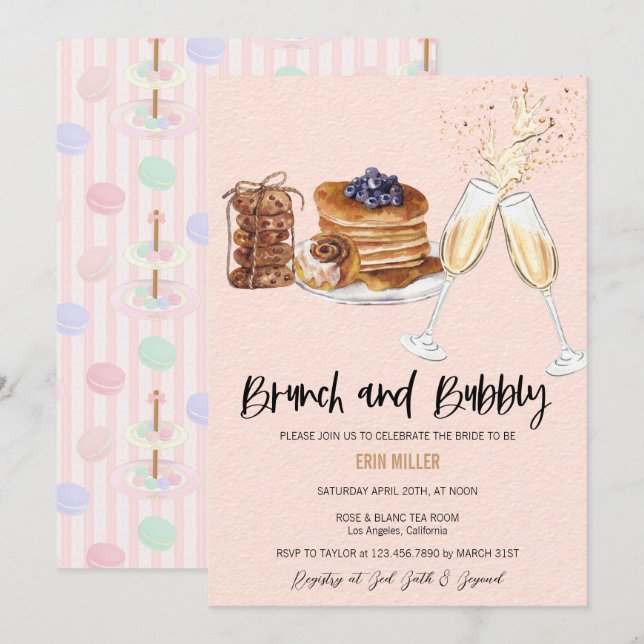Champagne Bridal Shower | Brunch Invitations (Front/Back)