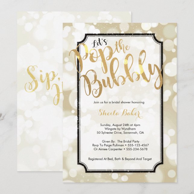 Champagne Bridal Shower Invitation- Pop the Bubbly Invitation (Front/Back)