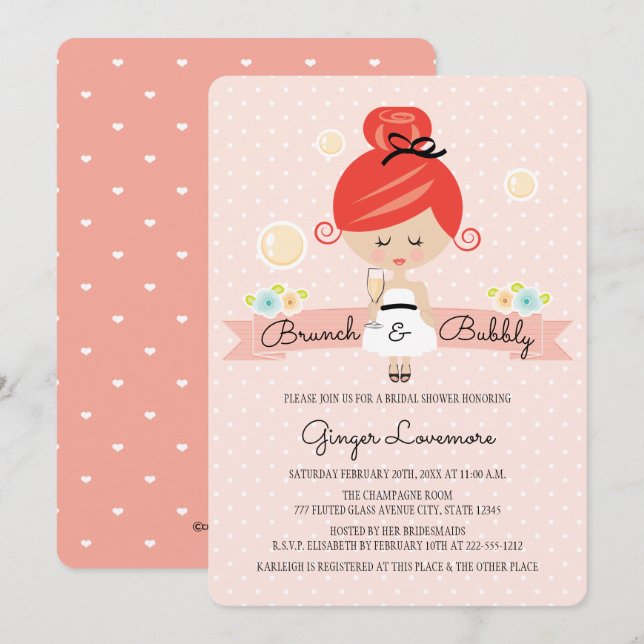 Champagne Bridal Shower Invitation Redhead (Front/Back)