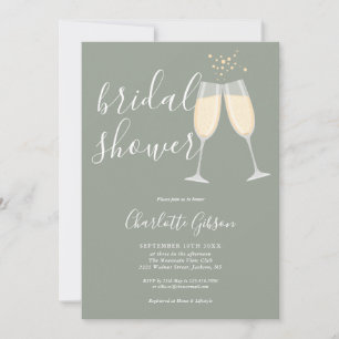 Champagne Bridal Shower QR Code Sage Green Invitation