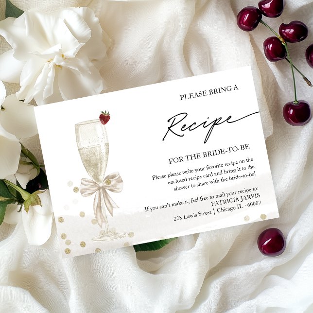 Champagne Bridal Shower Recipe Request Enclosure  Invitation (Creator Uploaded)