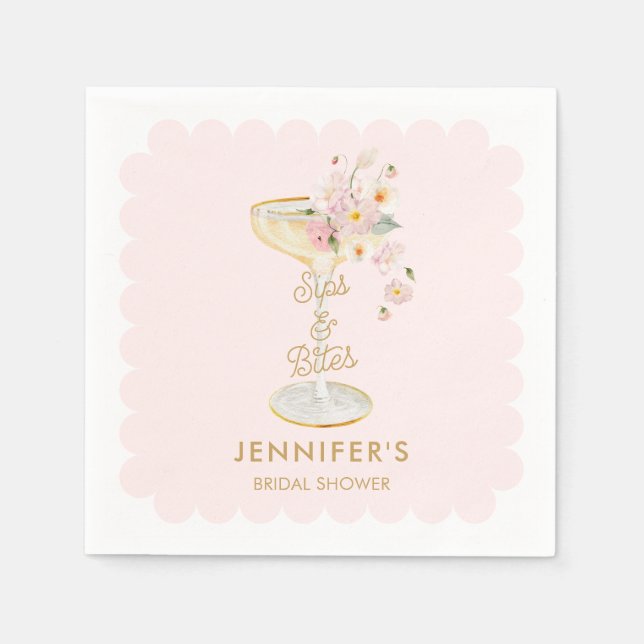 Champagne Bridal Shower Sips and Bites Napkin (Front)