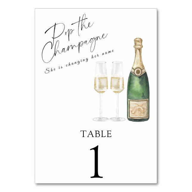 Champagne bridal shower - wedding table number (Front)