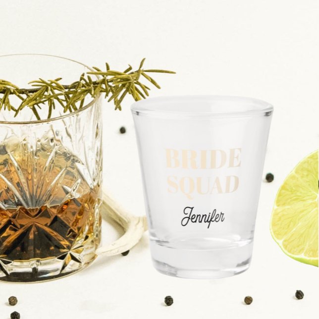 Champagne Bride Squad Bachelorette Party Shot Glass (In Situ)