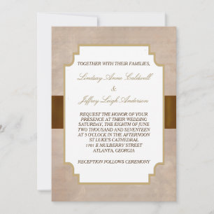 Champagne Brown Floral Grunge Wedding Invitation