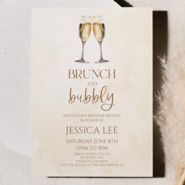 Champagne Brunch and Bubbly Birthday Party Brunch Invitation (Creator Uploaded)