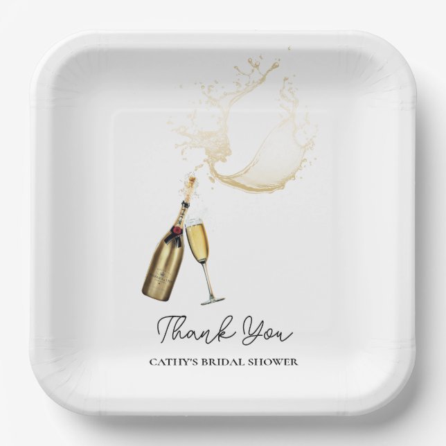 Champagne Brunch and Bubbly Bridal Shower 9"Square Paper Plate (Front)