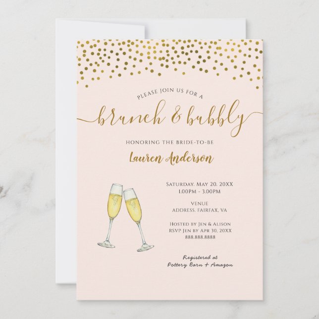 Champagne Brunch and bubbly bridal shower Announcement (Front)