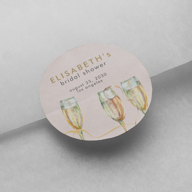 Champagne brunch and bubbly bridal shower classic round sticker (Creator Uploaded)