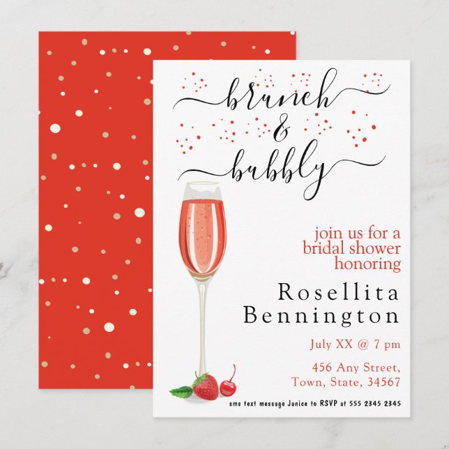Champagne Brunch and Bubbly Bridal Shower Invitation (Front/Back)