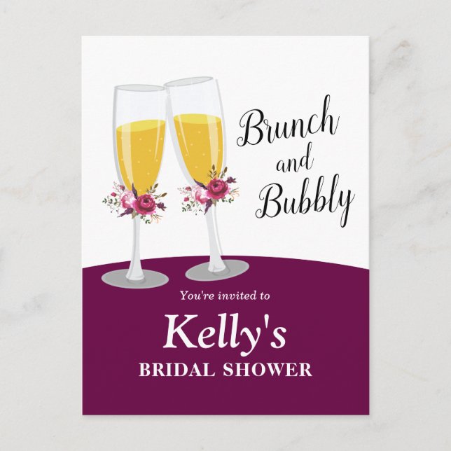 Champagne  Brunch and Bubbly cheers birthday Invitation Postcard (Front)