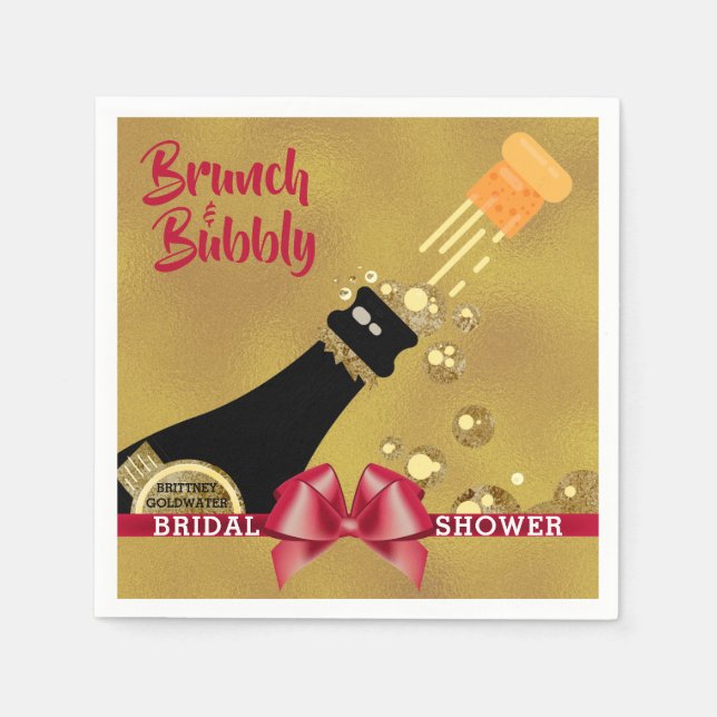 Champagne Brunch and Bubbly Gold Bridal Shower Napkin (Front)