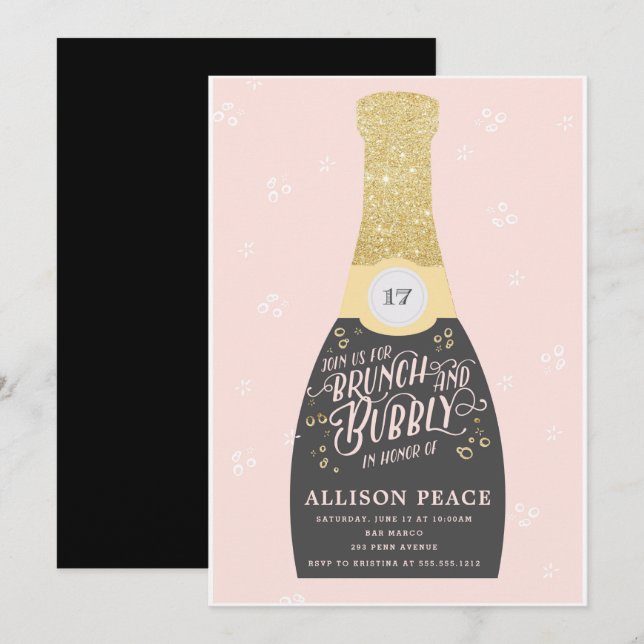 Champagne Brunch and Bubbly Shower Invitation (Front/Back)
