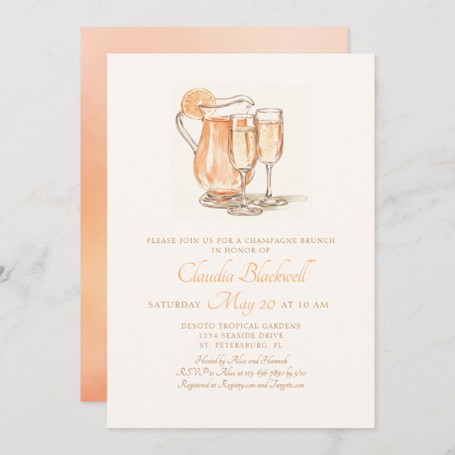Champagne Brunch Bridal Shower Invitation (Front/Back)