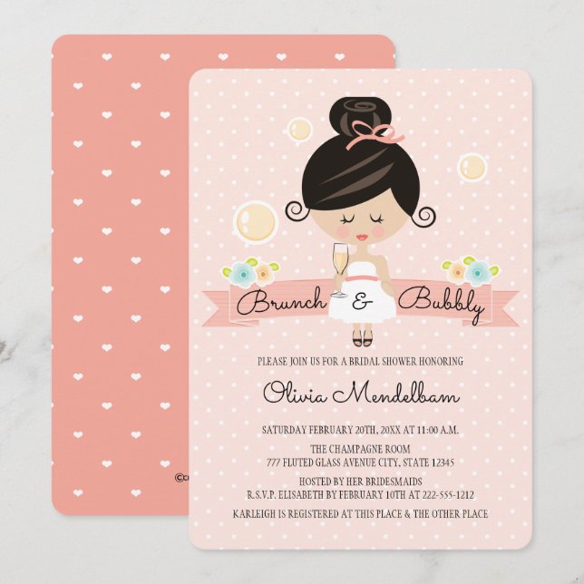 Champagne Brunch Bridal Shower Invitation Asian (Front/Back)