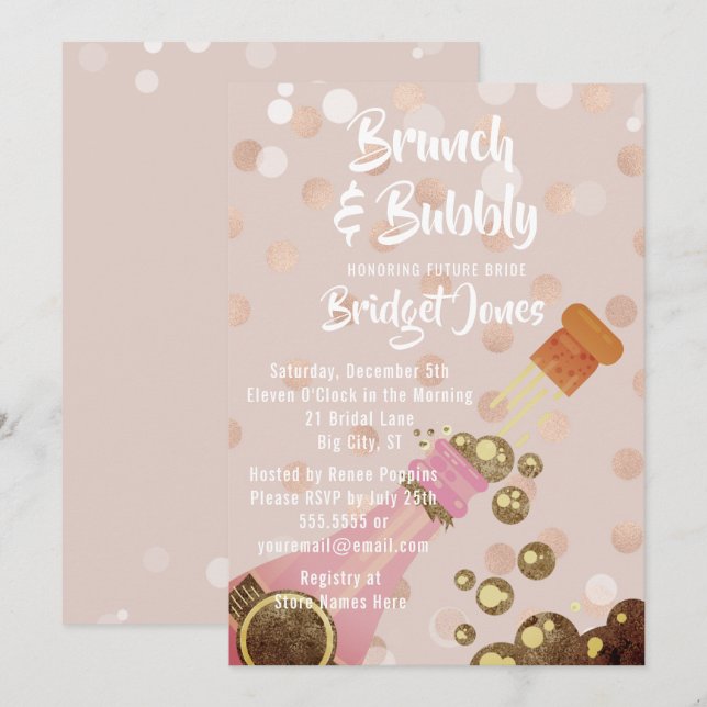 Champagne Brunch & Bubbly Bridal Shower Invitation (Front/Back)