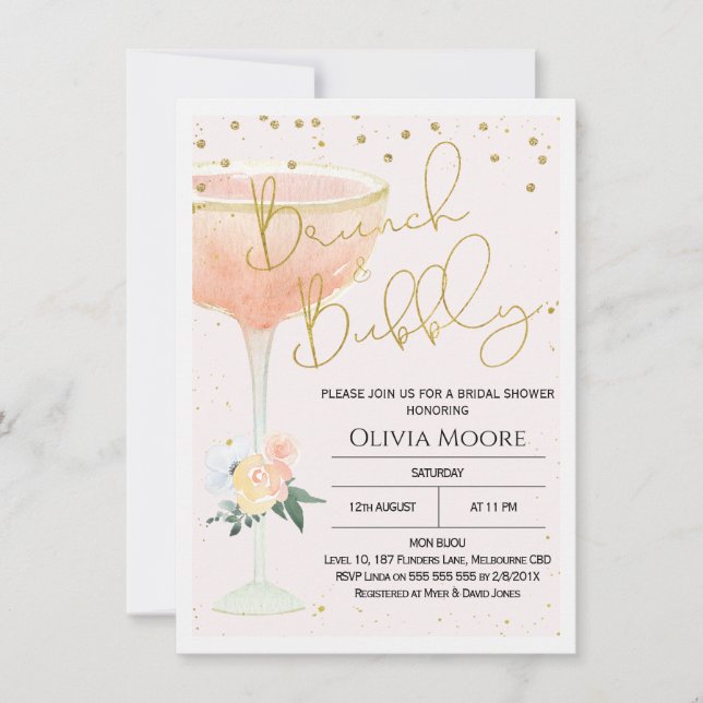 Champagne Brunch Bubbly Bridal Shower Invitation (Front)
