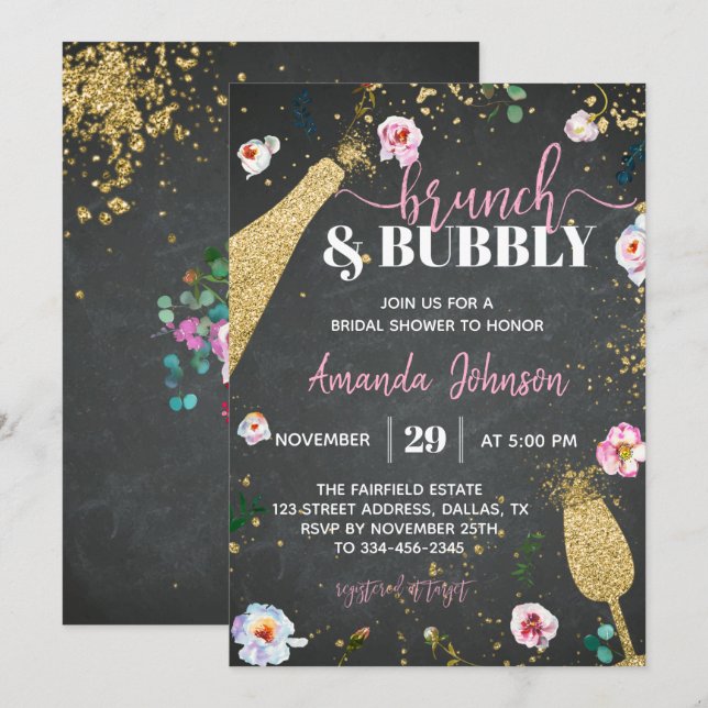 Champagne Brunch & Bubbly Bridal Shower Invitation (Front/Back)