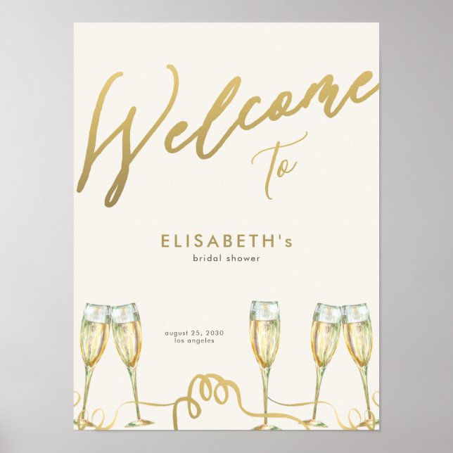 Champagne brunch bubbly bridal shower welcome sign (Front)