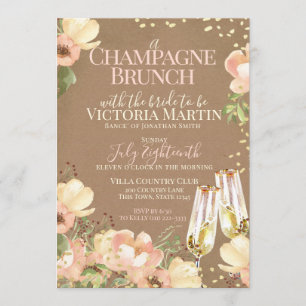 Champagne Brunch Sparkle Floral Bridal Shower Invitation