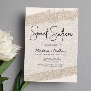 Champagne Brush Glitter Sweet 16 Invitation