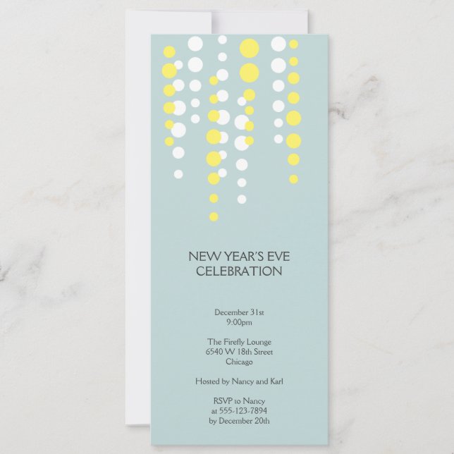 Champagne bubble blue modern chic holiday party invitation (Front)