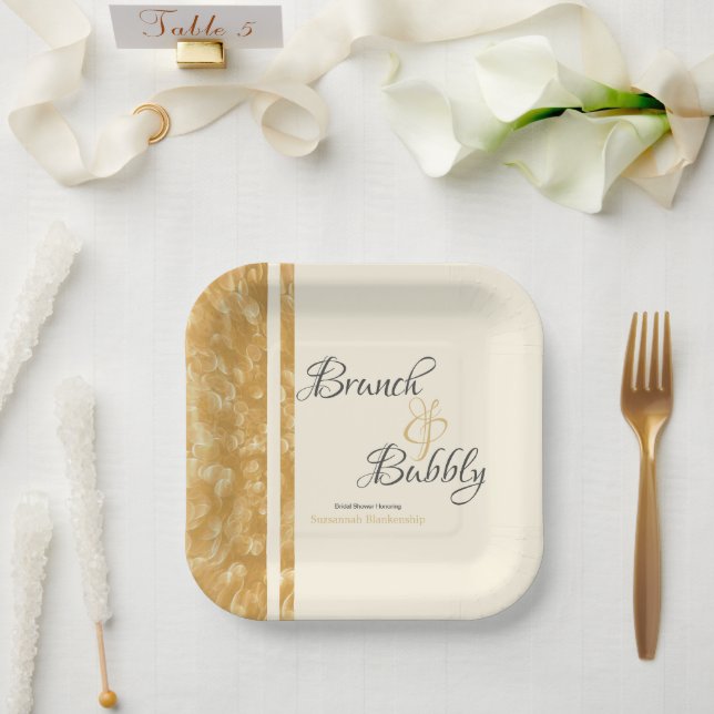 Champagne Bubbles Brunch Bubbly Bridal Shower Paper Plate (Wedding)