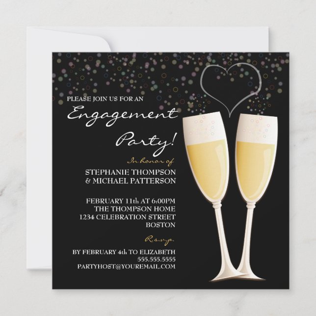 Champagne & Bubbles Engagement Party Invitation (Front)