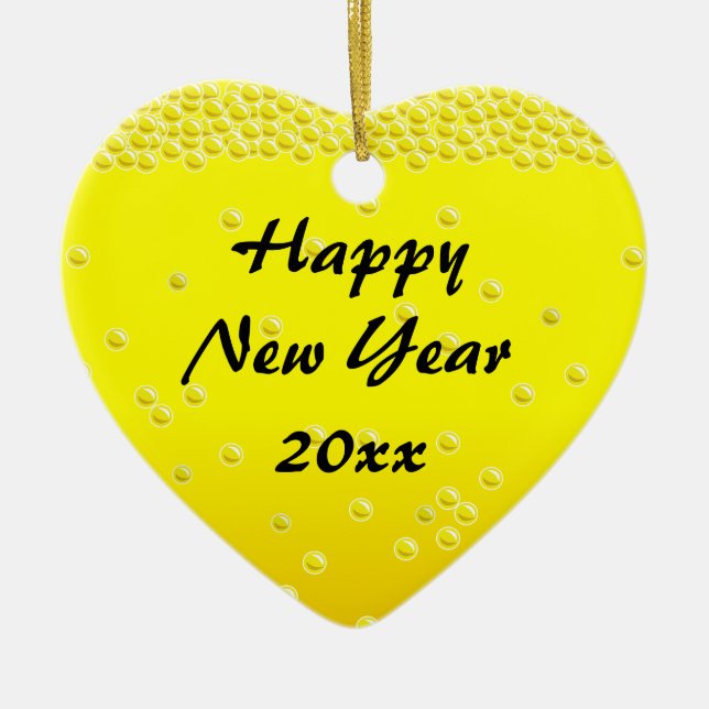 Champagne Bubbles Happy New Year Ornament (Front)
