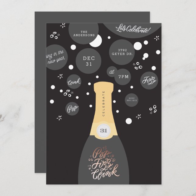 Champagne Bubbles | New Years Eve Party Invitation (Front/Back)