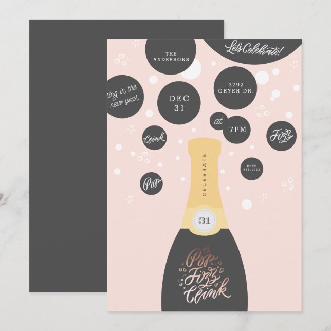 Champagne Bubbles | New Years Eve Party Invitation (Front/Back)