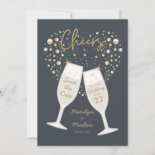 Champagne Bubbly Cheers Wedding Save The Date (Front)