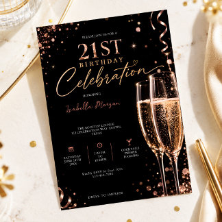 Champagne & Bubbly Girl 21st Birthday Party Invitation