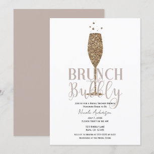 Champagne Bubbly Pink Beige Bridal Shower Brunch Invitation