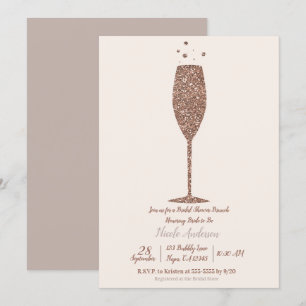 Champagne Bubbly Rose Gold Bridal Shower Brunch Invitation